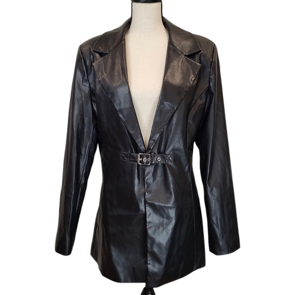 ASOS Jackets & Blazers - AsYou Faux Leather Buckle Detail Cinched Waist Blazer